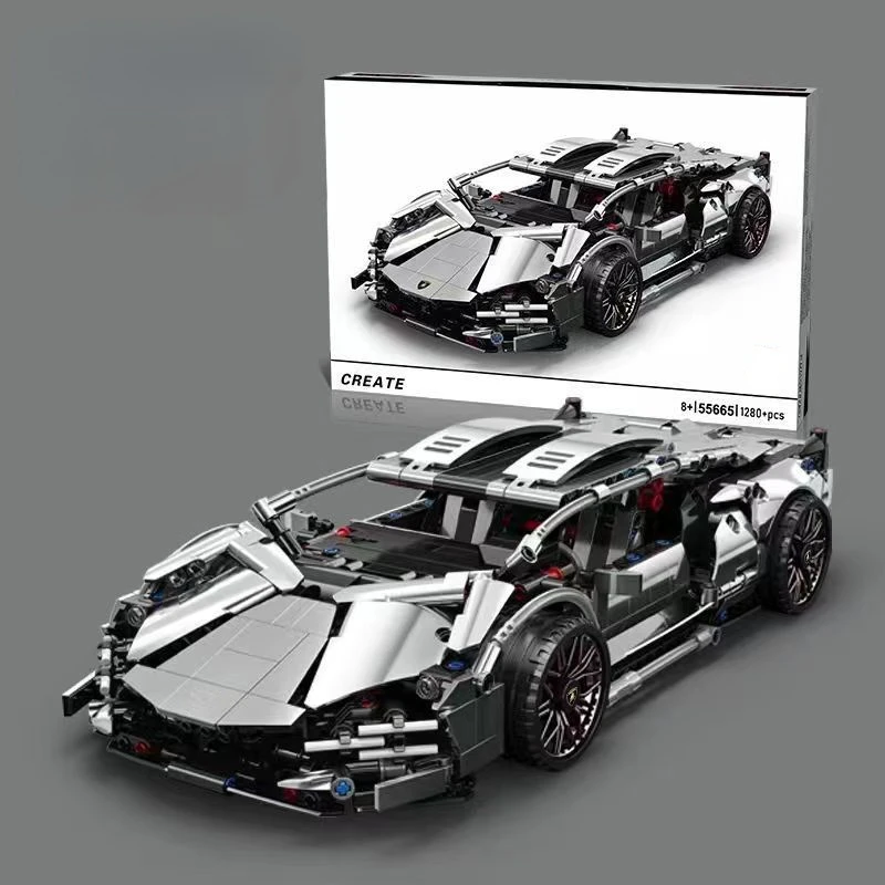 1280 PCS Tech 1:14 Silver Gray Racing Sports Car Building blocks Assembled Brick Car Toys Gift for boys and kids