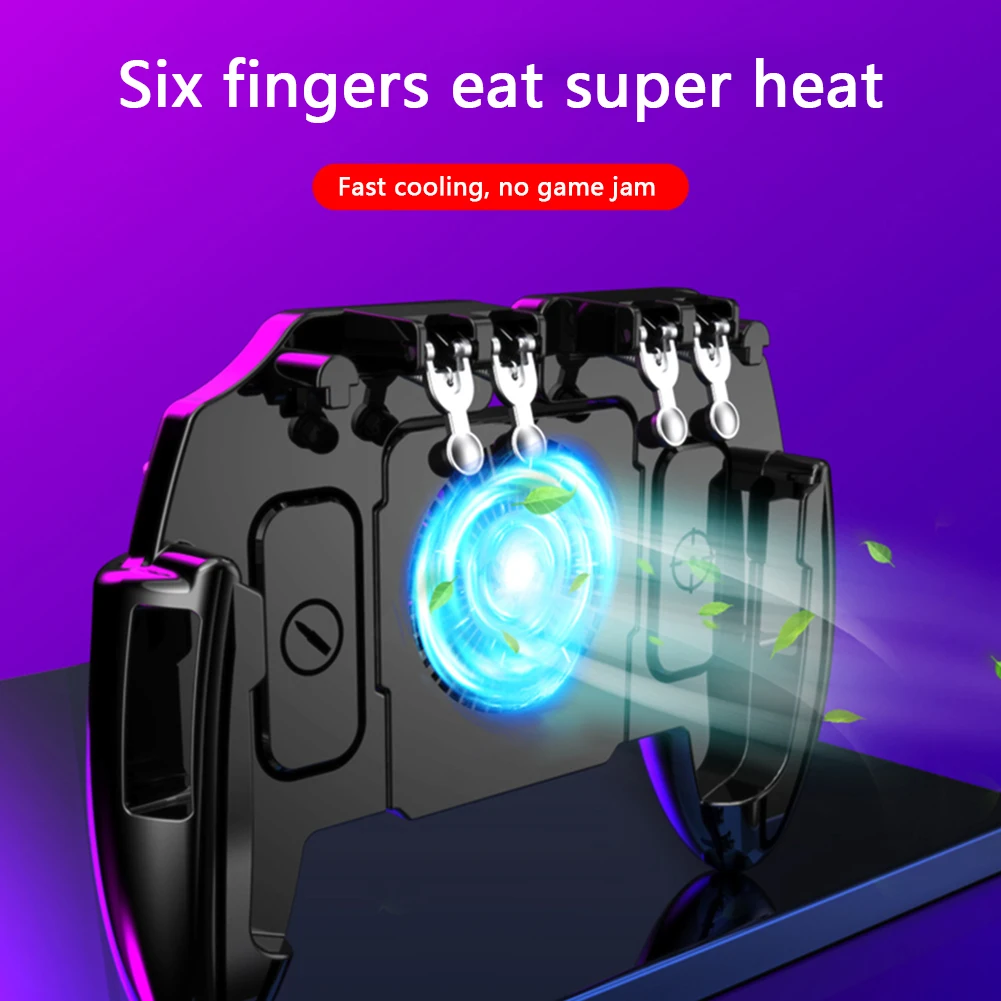 6 Finger Mobile Shooting Gaming Button Trigger Gamepad with Cooling Fan for PUBG Mobile Trigger Joypad Game Console