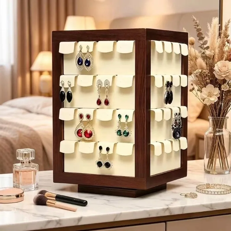 Walnut rotating display stand, stud earrings, earrings 360 display stand
