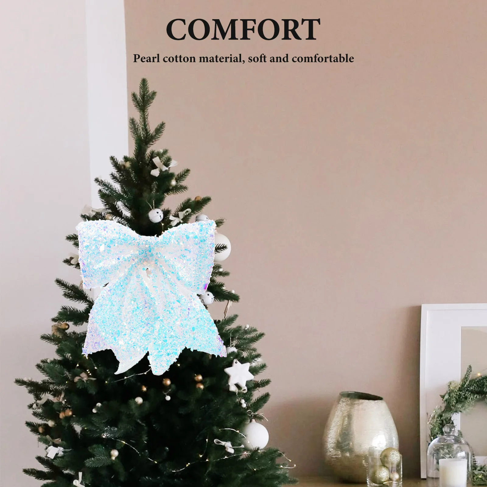 

Christmas Large Pearl Cotton Bow Glitter Hanging Ornament Xmas Tree Decorative Bow Tie Holiday Party Christmas Decoration