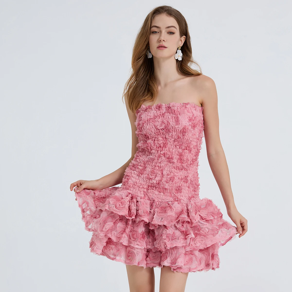 Sweet Luxury Formal Evening Dresses Women 2025 Summer Holiday 3D Flower Princess Short Dress Party Prom Birthday Mini Vestidos