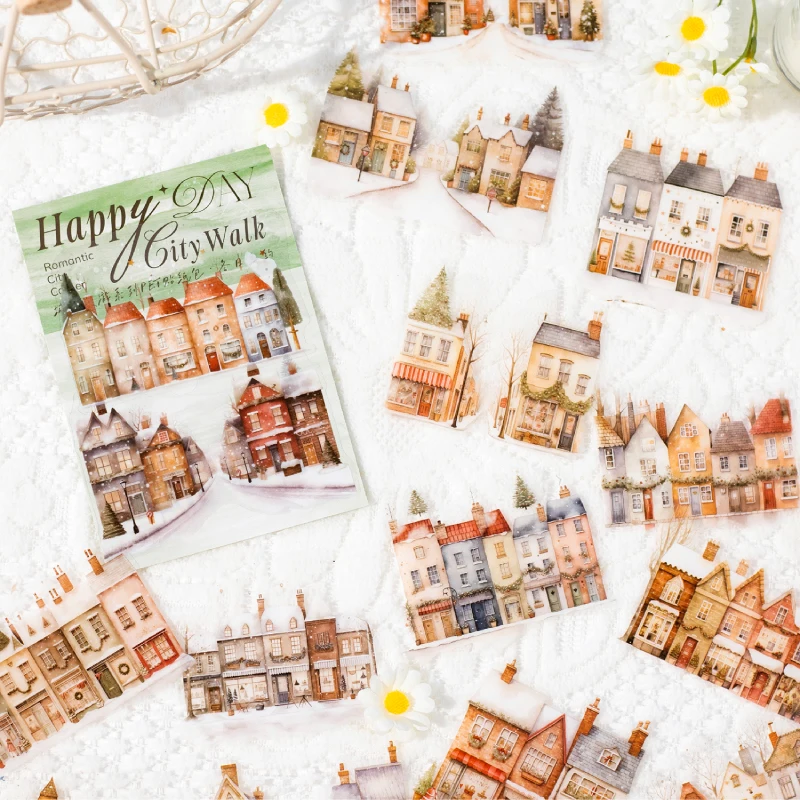 Mr.Paper 2 Packs Die Cut Waterproof PET Stickers Cherry Blossom House Scene DIY Decor for Journal Photo Frame Scrapbook