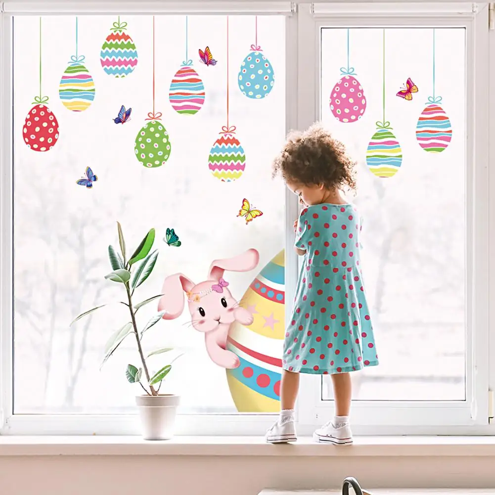 Stickers Double-sided Visual Self-adhesive Window Stickers Easter Egg Rabbit Electrostatic Decals