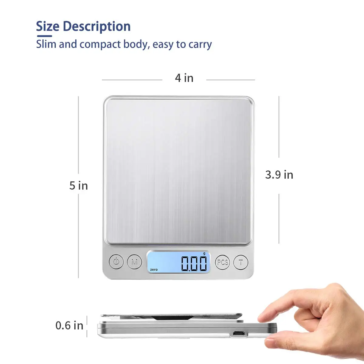 Digital Kitchen Scale 3000g/ 0.1g USB Charging with 2 Trays Home Mini Jewelry Pocket Scale with LCD Display Digital Food Scales