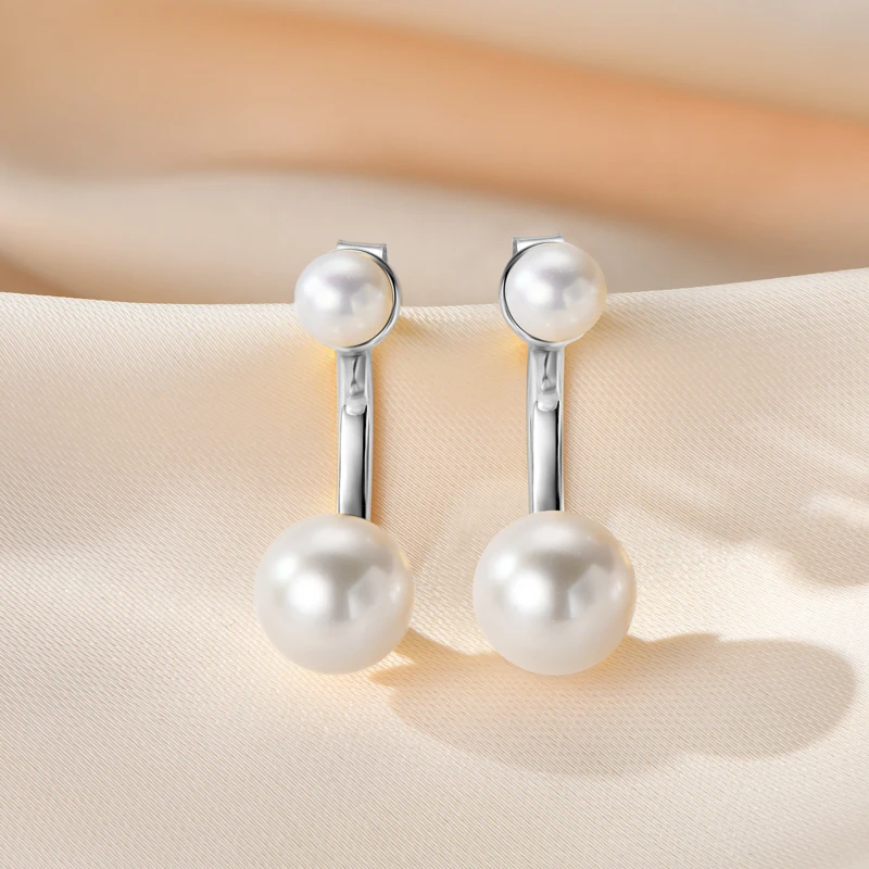 

AINUOSHI Double Natural Freshwater Pearl Design Drop Earrings 925 Silver Jewelry Elegant Vintage Style For Women Dating Earring