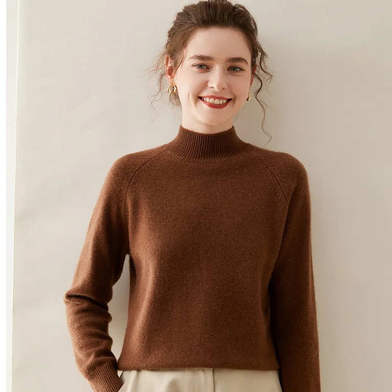 WinvyNee Women Cashmere Merino Wool Sweater Half High Collar Causal Thick Solid Knit Tops Loose Pullovers Jumper Autumn A1054018