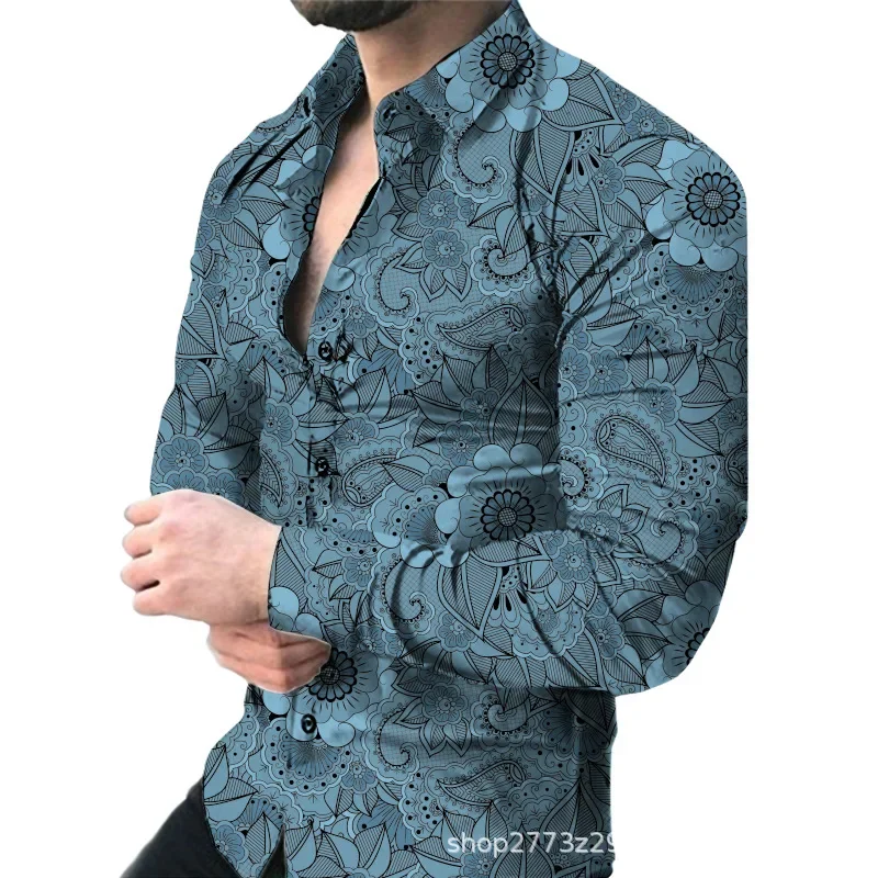 Camisa de manga larga para hombre, camisas formales ajustadas de negocios, blusas superiores de moda para hombre, camisas estampadas informales, ropa Social, primavera y otoño