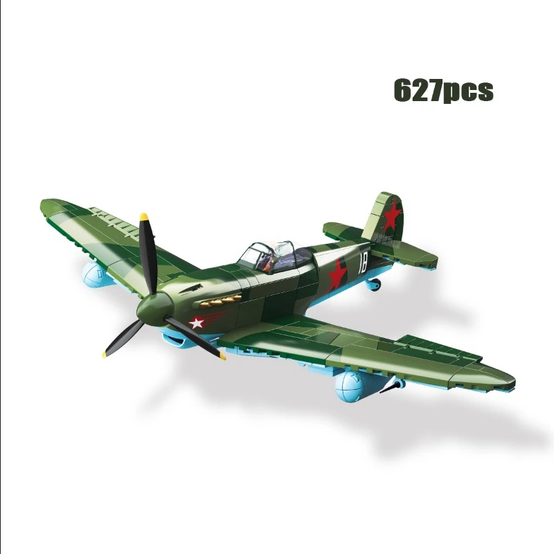 

Technical ​Military Mustang Fighter Building Blocks Aircraft La-7 Yak-1B Bf-109E Plane Technical Bricks Kid Creative DIY Toy 3+