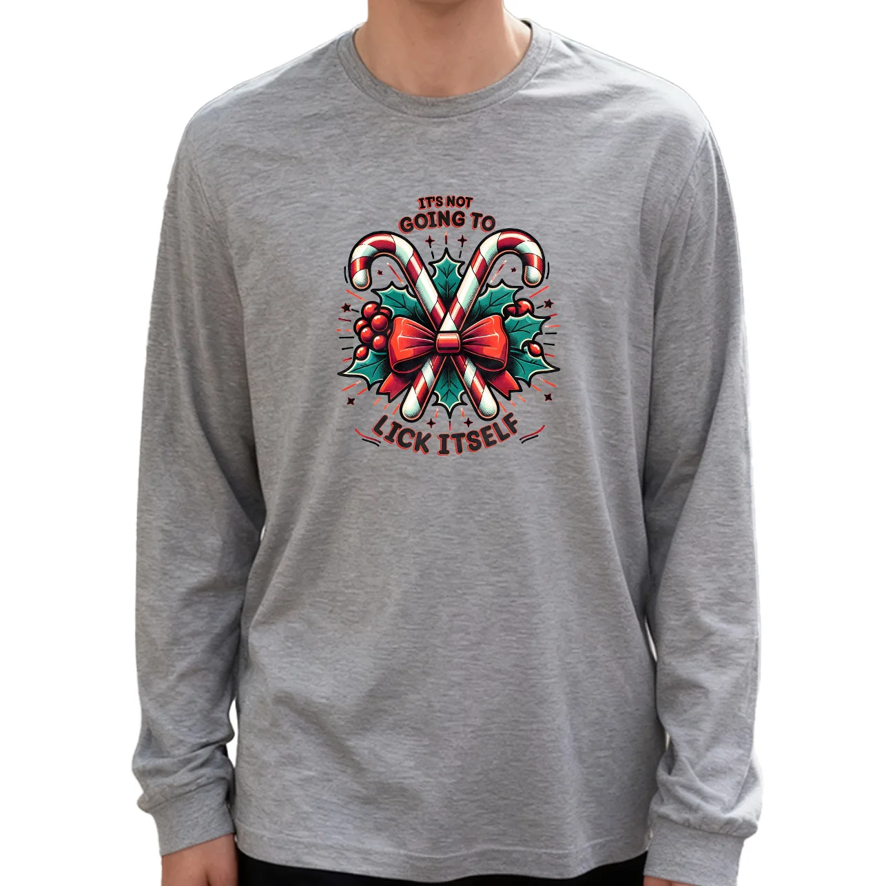 It's Not Going to Lick Itself メンズ長袖Tシャツ 綿100% 180g クルーネック カジュアル デイリースタイル 柔らかく通気性あり