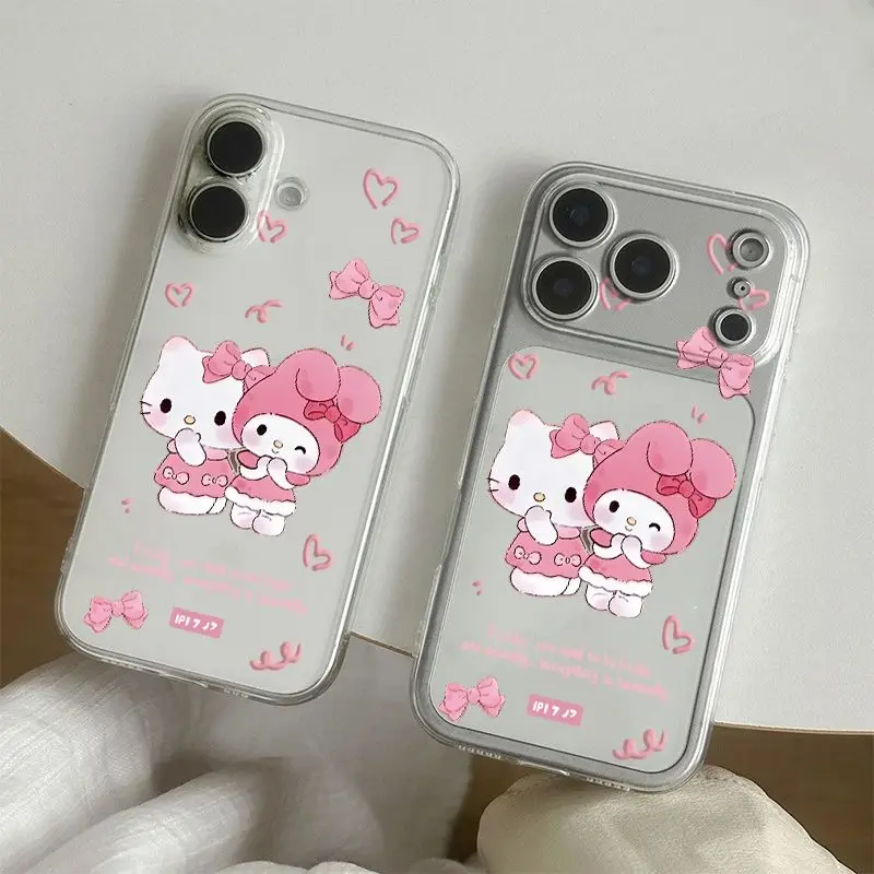 Animation peripheral cute cartoon animal cat soft phone case suitable for iPhone 13 14 15 16 17 Pro Max Plus cute love bow gift