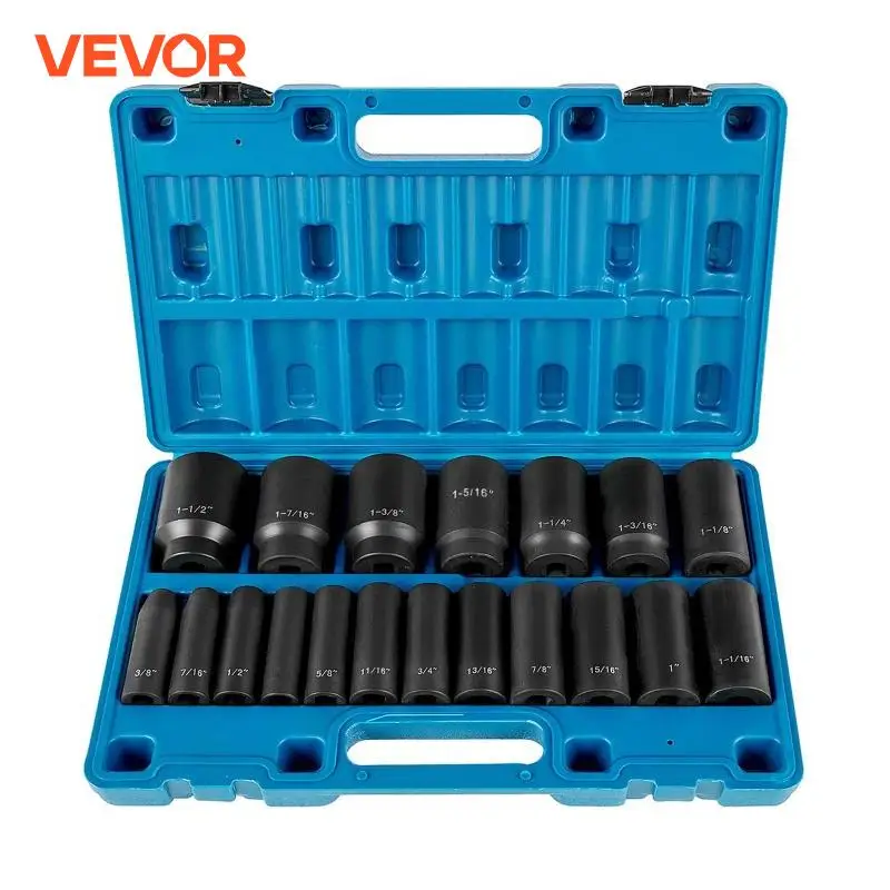 VEVOR 14 19 26 PCS Impact Sockets Set 1/2 Inch Standard Deep Drive 6-Point Socket With Carrying Case for Remove Wheel Lug Nuts