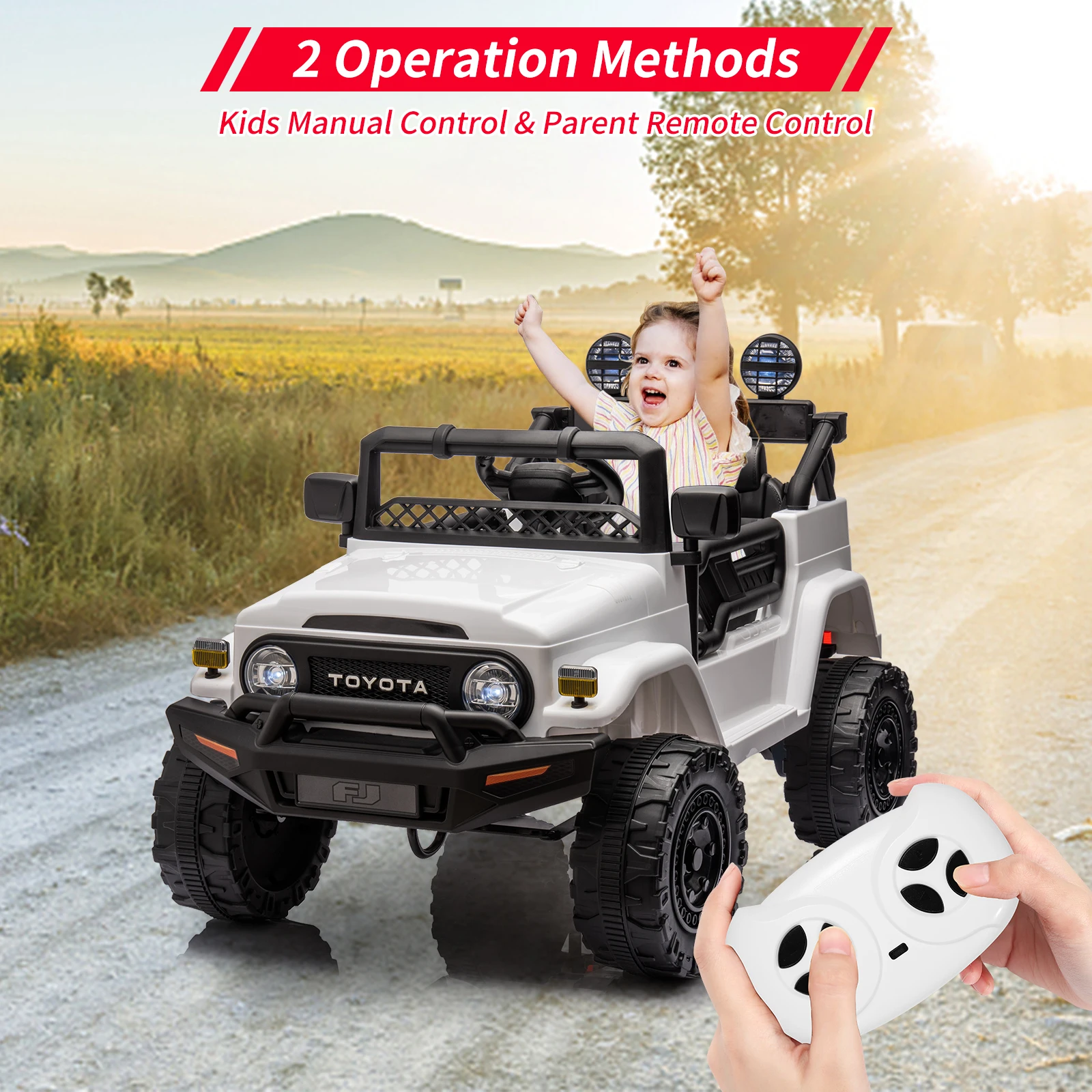 Voiture électrique 12V, camion jouet, pour enfants, garçons et filles, 3 vitesses, musique MP3, lumières LED, ceinture de sécurité, capacité de poids de 66lb