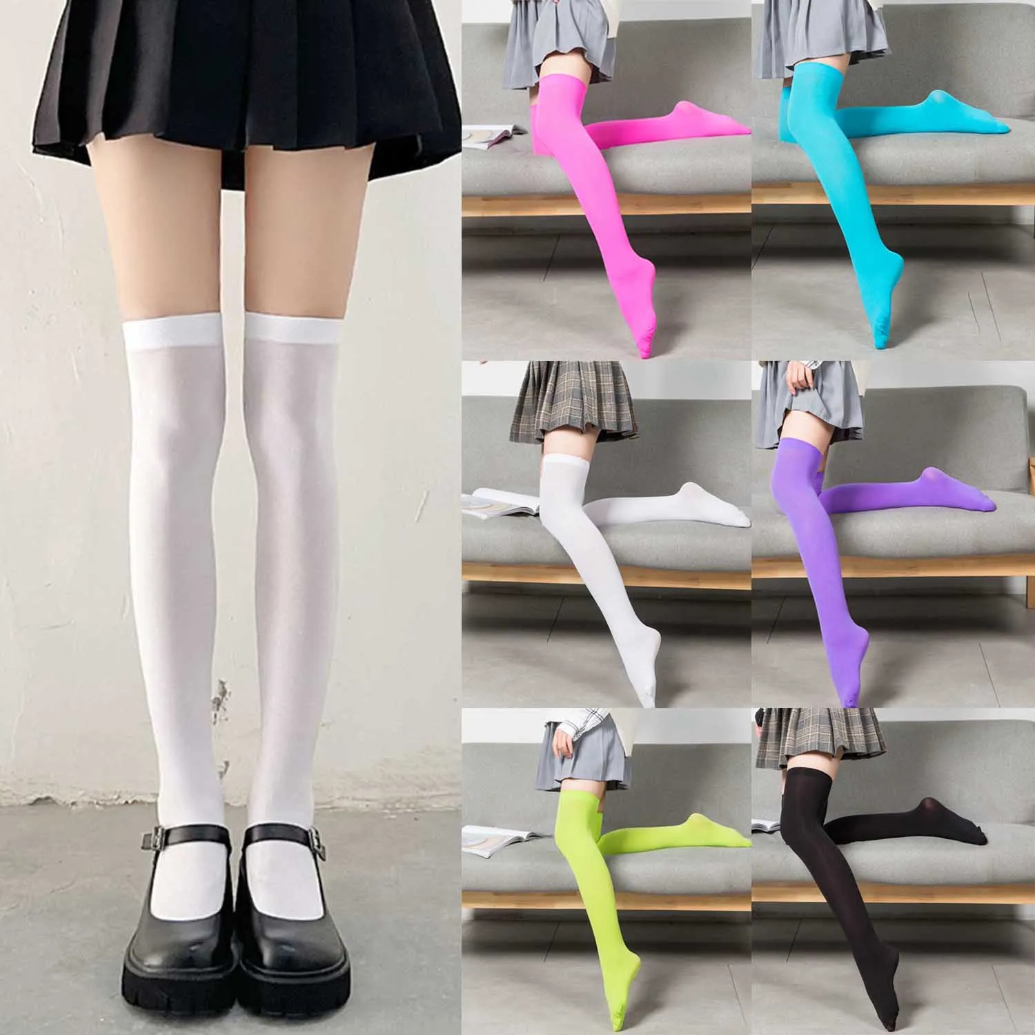 

1pairs Sweet Over Knee Long Socks Women Girs Sexy Nylon Calf Socks Thigh High Stockings Legging Lolita Cosplay Tights