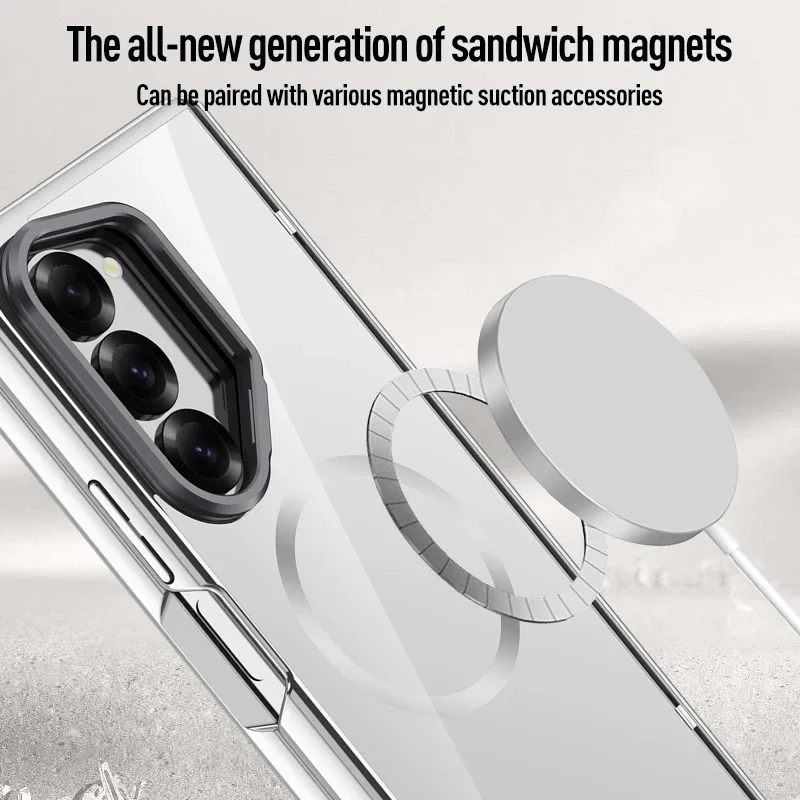 For Samsung Galaxy Z Fold 6 Case Magnetic Electroplated Hard PC Folding Hinge Lens Kickstand Cover With Tempered Glass