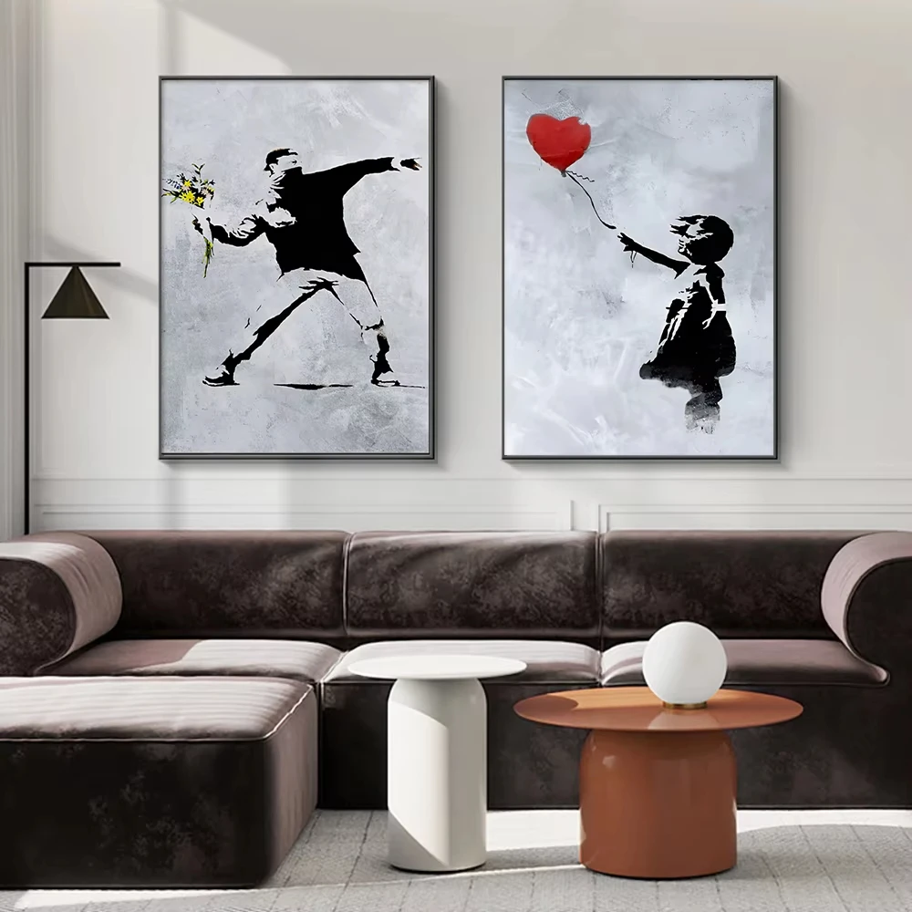 Banksy Street Graffiti Decorative Canvas Painting Girl with Balloon Art Poster Abstract Figure Mural Room Wall Decoration Prints