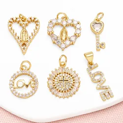 OCESRIO White Crystal Heart Charms for Bracelet Copper Gold Plated Heart Key LOVE Virgen María accesorios de joyería chma277
