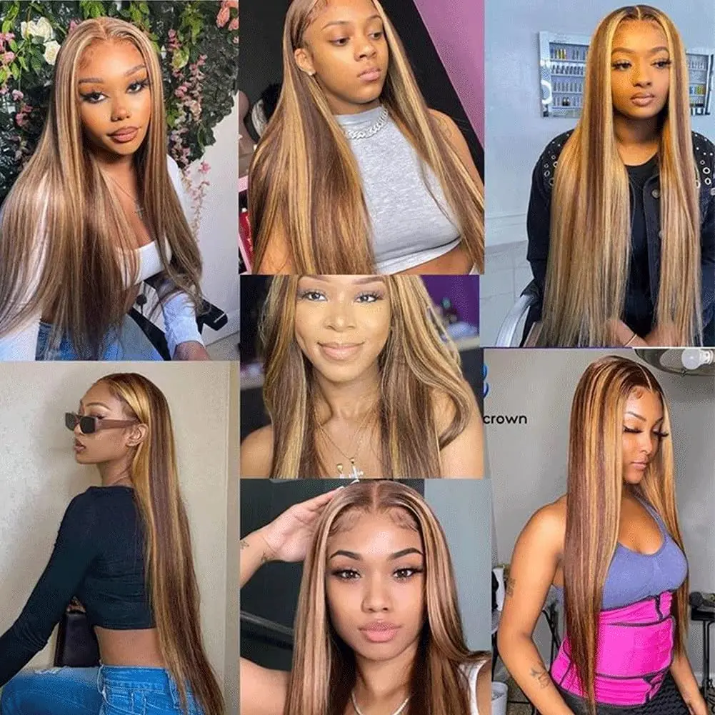 P4/27 Highlight Lace Closure Human Hair Ombre Brown Blonde Ear to Ear 13x4 Lace Frontal Straight Human Hair 4x4 Lace Closure