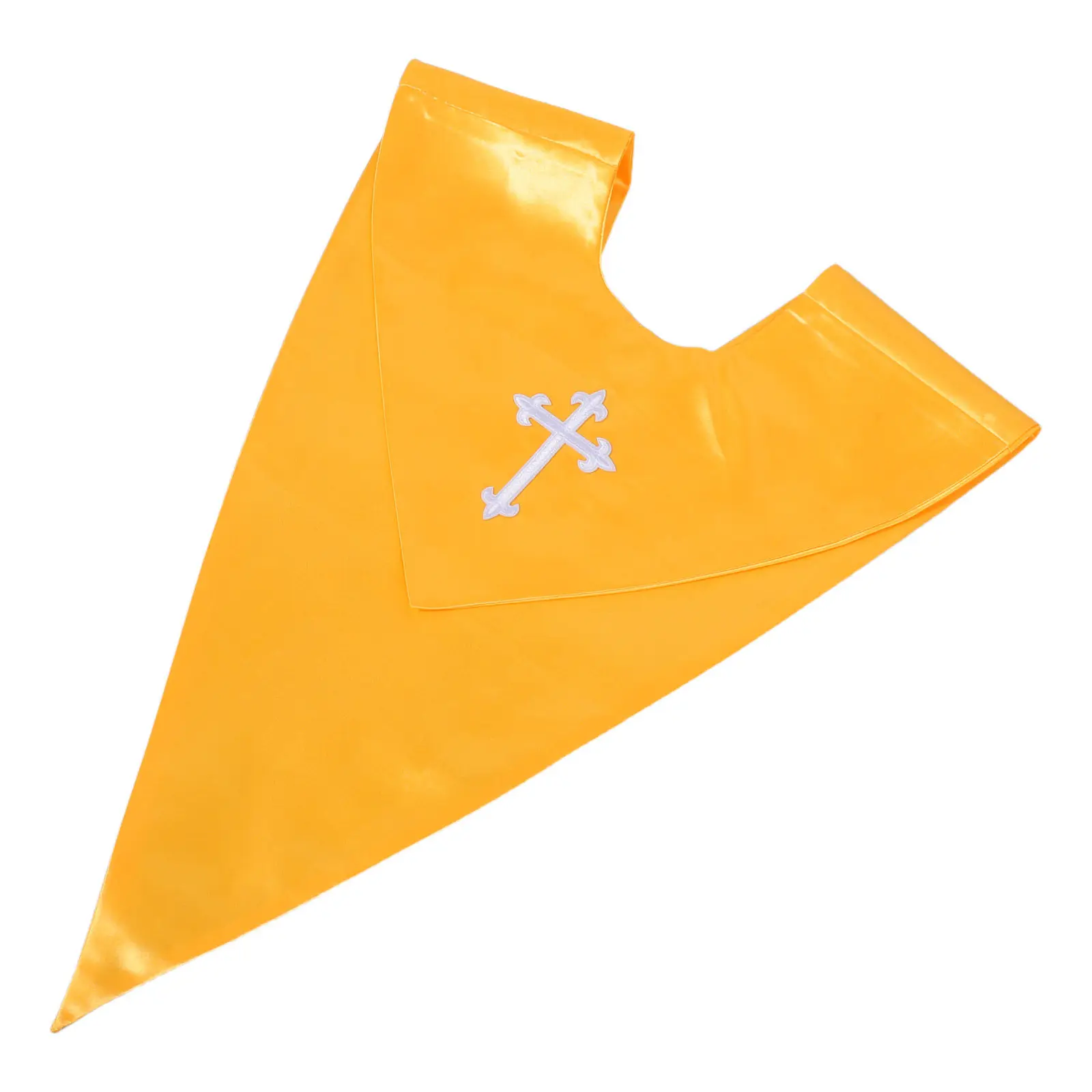 Reversible V-Shape Choir Stole Gold Embroidered Cross Satin Liturgical Shawl Church Service Worship Performance Choir Robe Stole