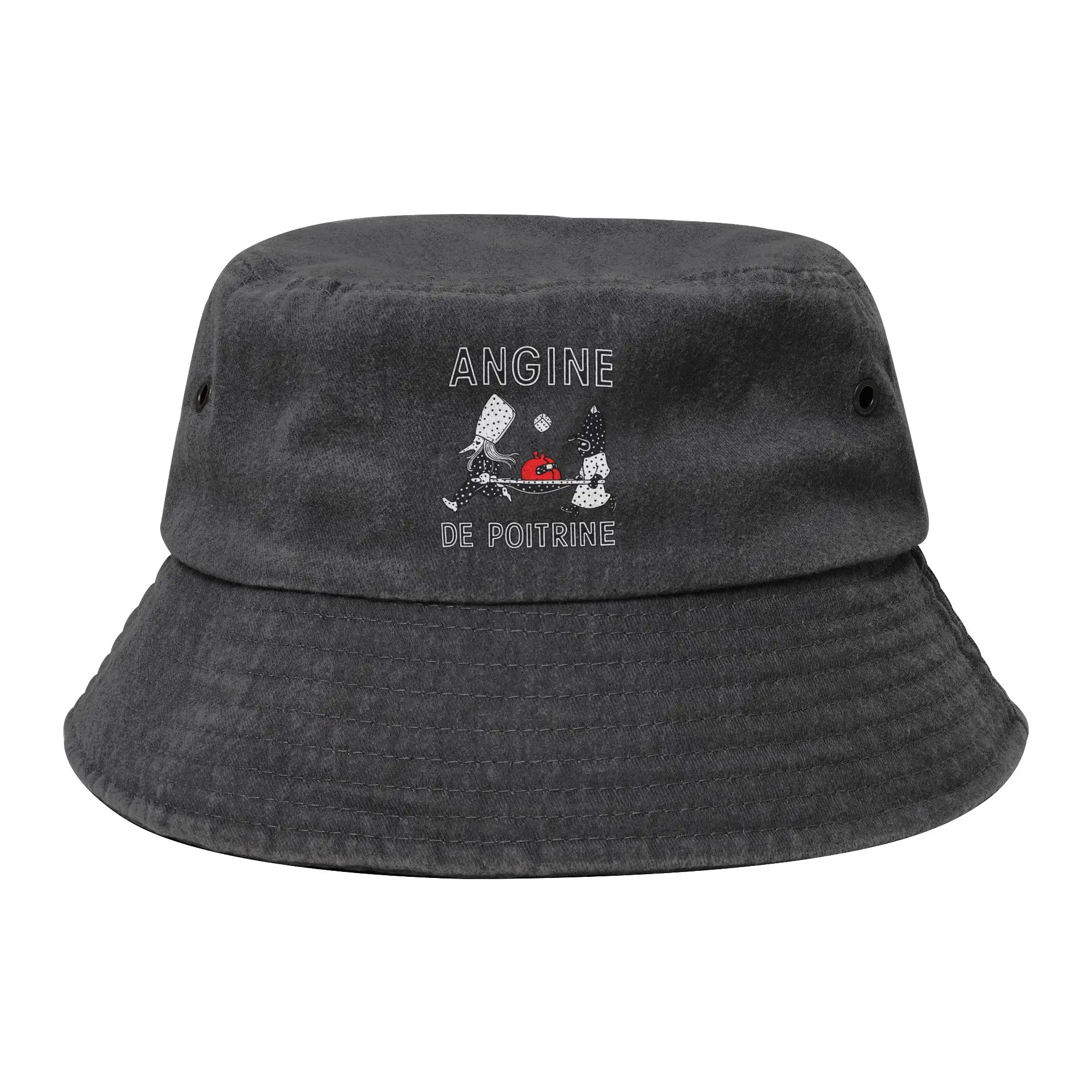 Funny Angine de Poitrine Band Bucket Hat for Girl Beach  Distressed Denim Field Hat Packable for Vacation Fisherman Caps Bob