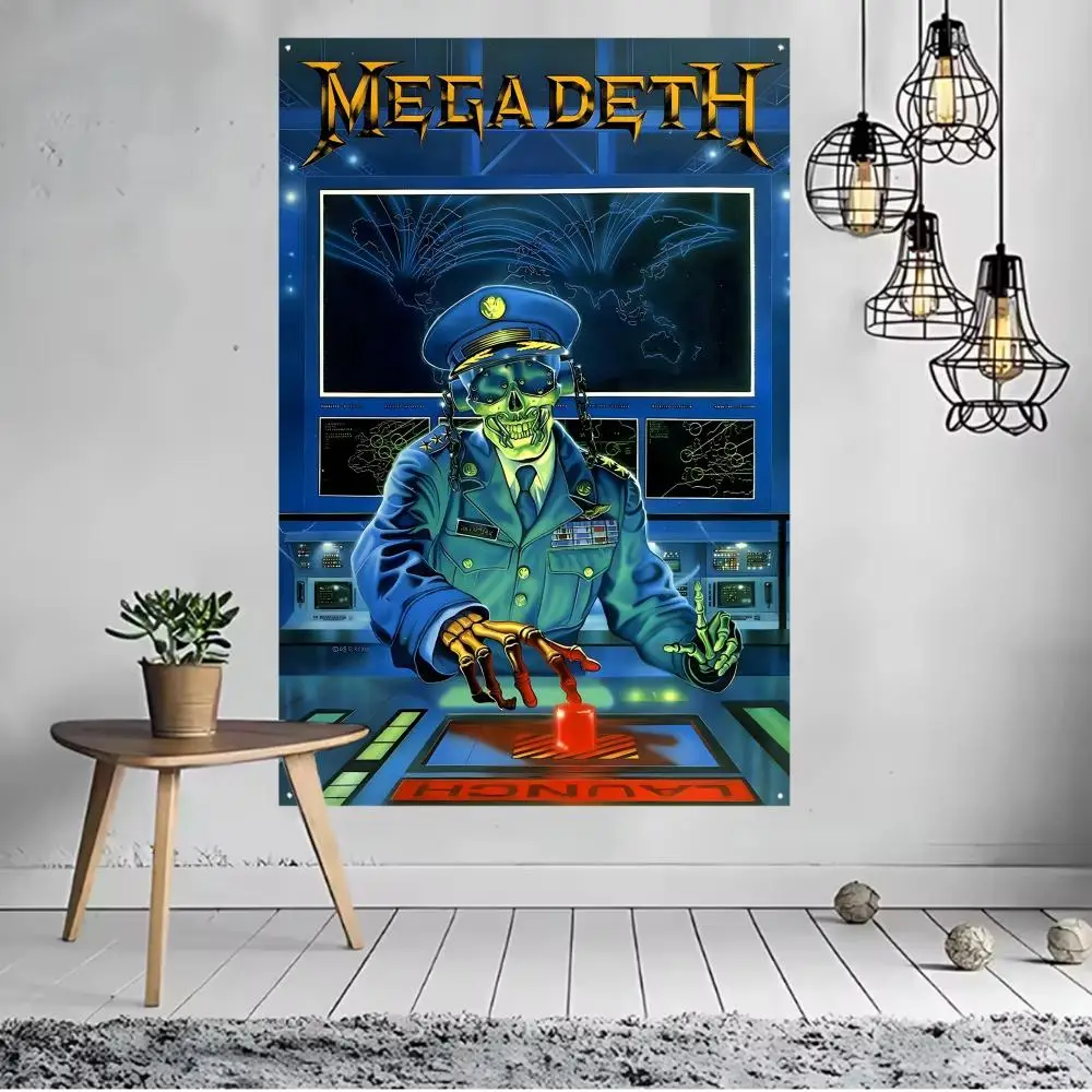 Vintage Megadeth Rock Wall Banner Horror Skull Zombie Pattern Polyester Tapestry Hanging Flag Thrash Metal Home Decoration for B