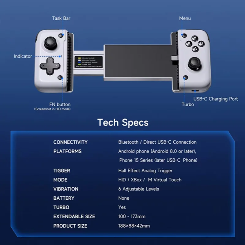 Контроллер мобильного телефона ABGI-M05 типа C для игрового пропуска Cloud Gaming для Iphone серии 15/16, Xcloud, картографирование, эффект Холла