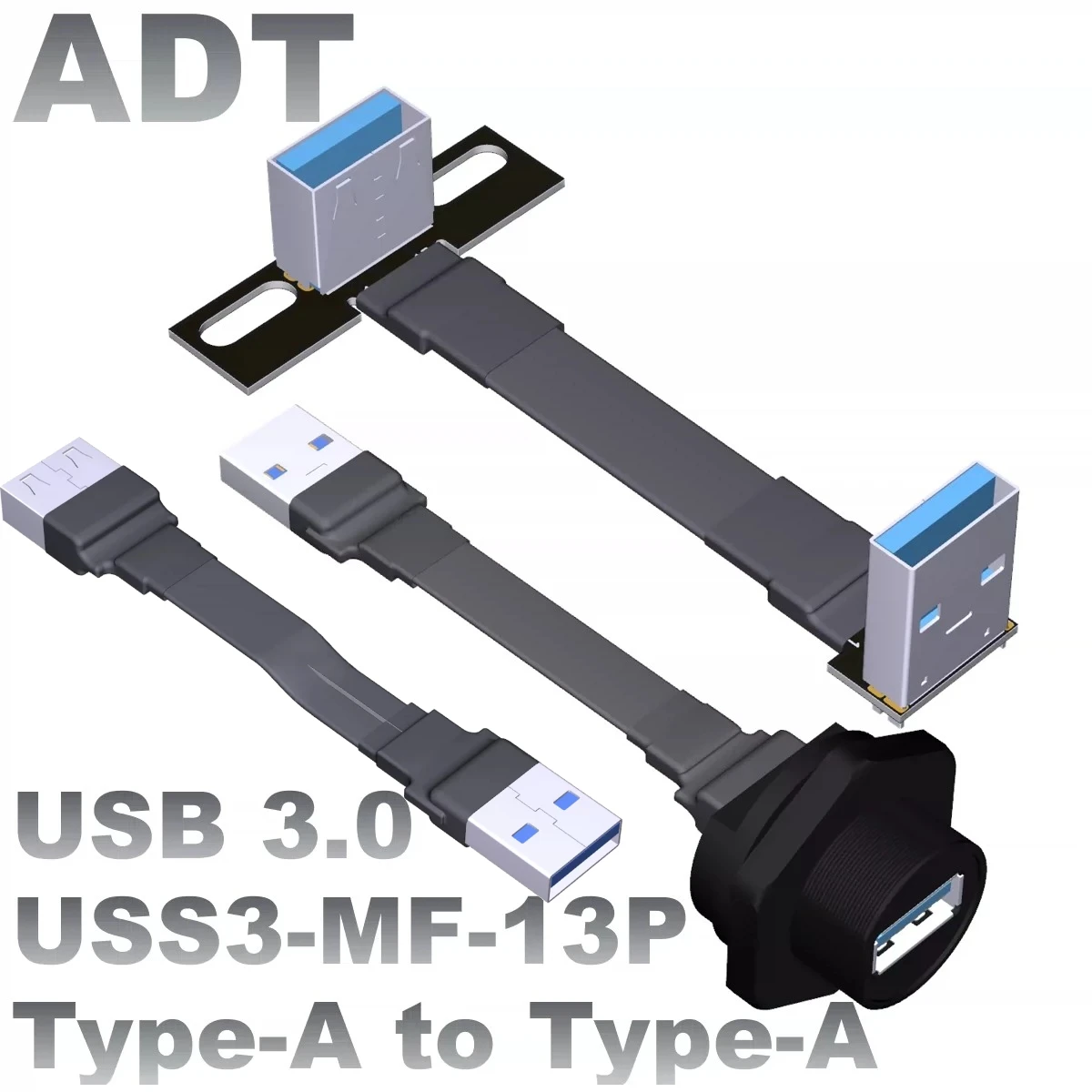 ADT-Link USB 3.0 Extension Flat Data Cable Male To Female Data Flexible Right Angled Extension Cord USB 3.0 5V/1.5A Cable 3cm-3m