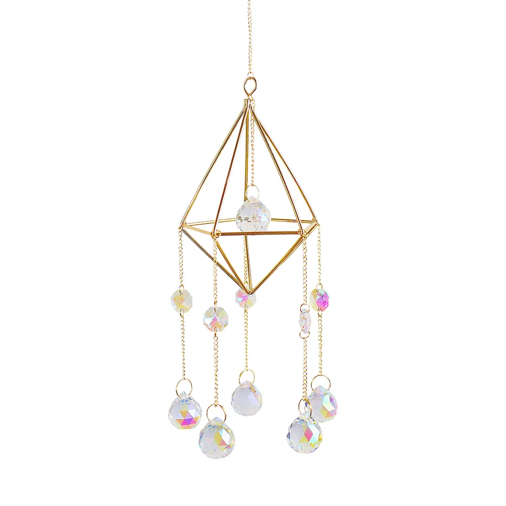 Hanging Prism Rack Pendant Creative Diamond Prisms Beads Metal Wind Chimes Ornament Home Lighting Accessory Decor