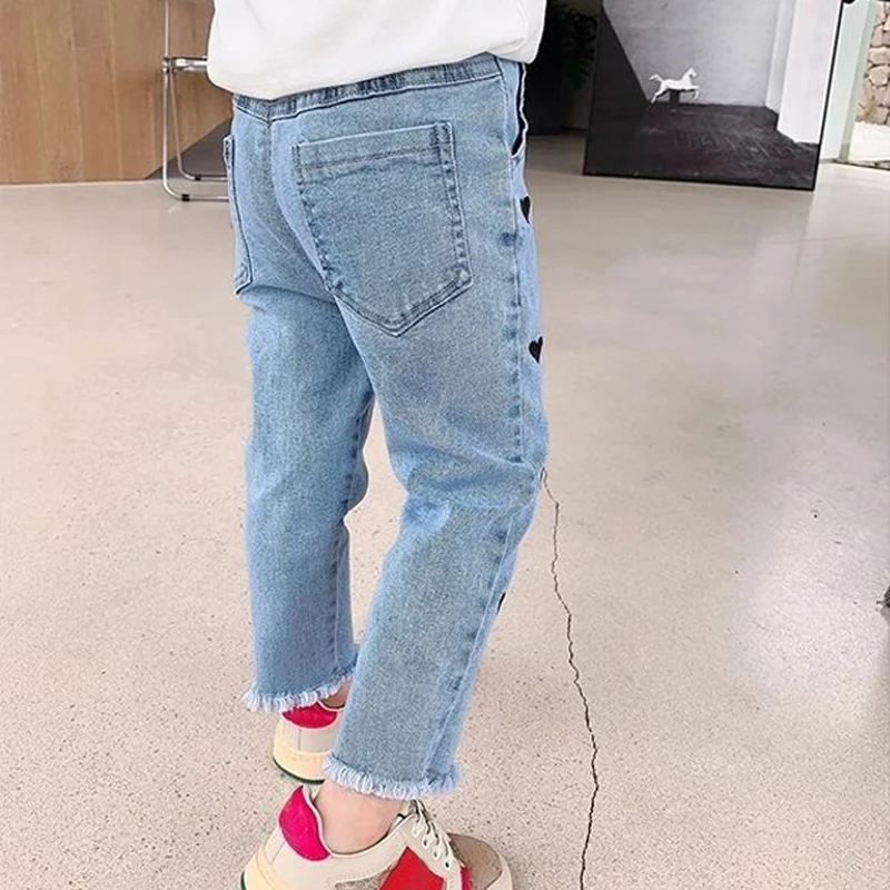 IENENS Spring Jeans Girls Straight Pants Denim Casual Trousers Kids Clothes 1-5 Years Baby Stretch Elastic Waist Bottoms