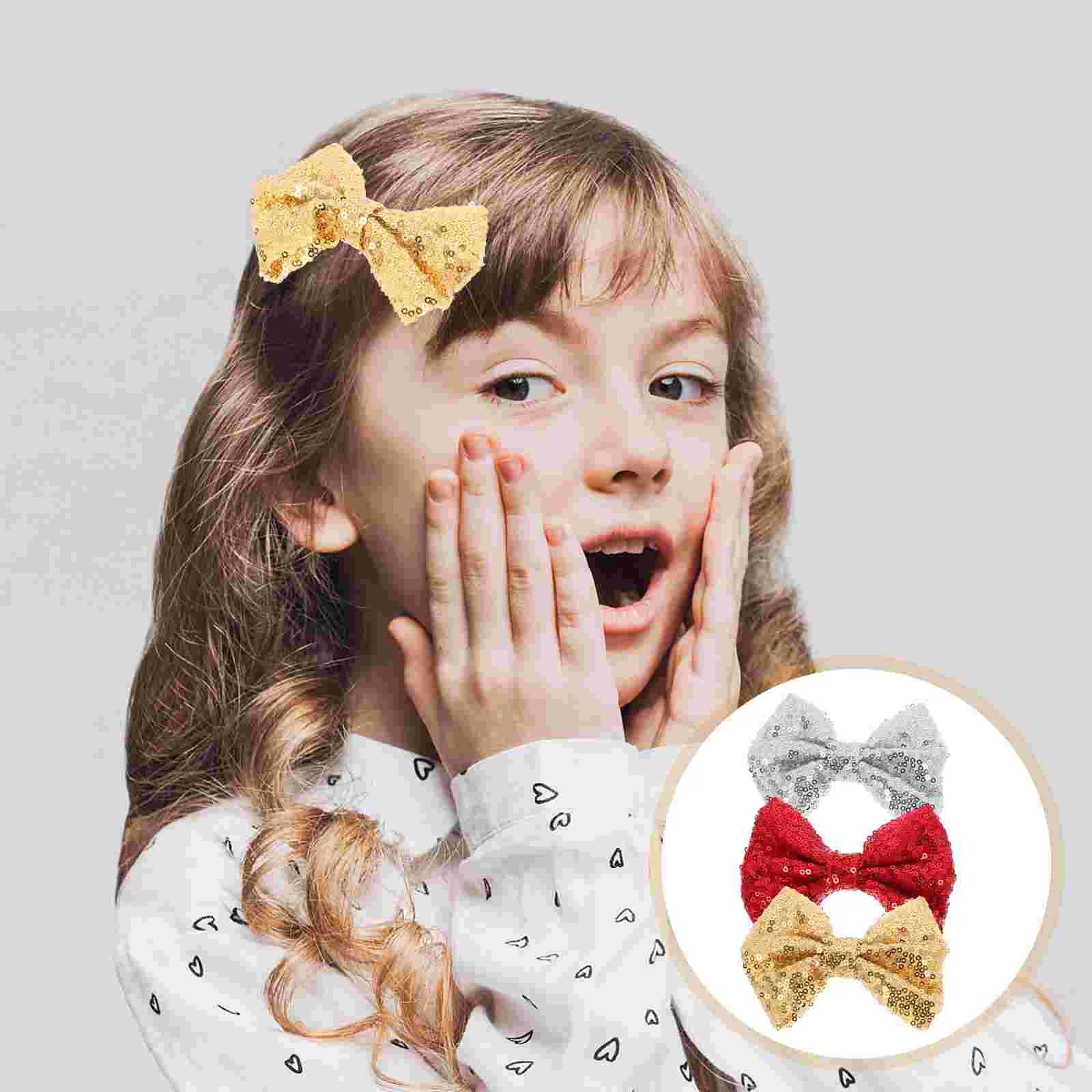 

3 Pcs Christmas Hair Clips Bow Hairpin Sequin Bows for Girls Manual 4-6 and Accessories Kids Child