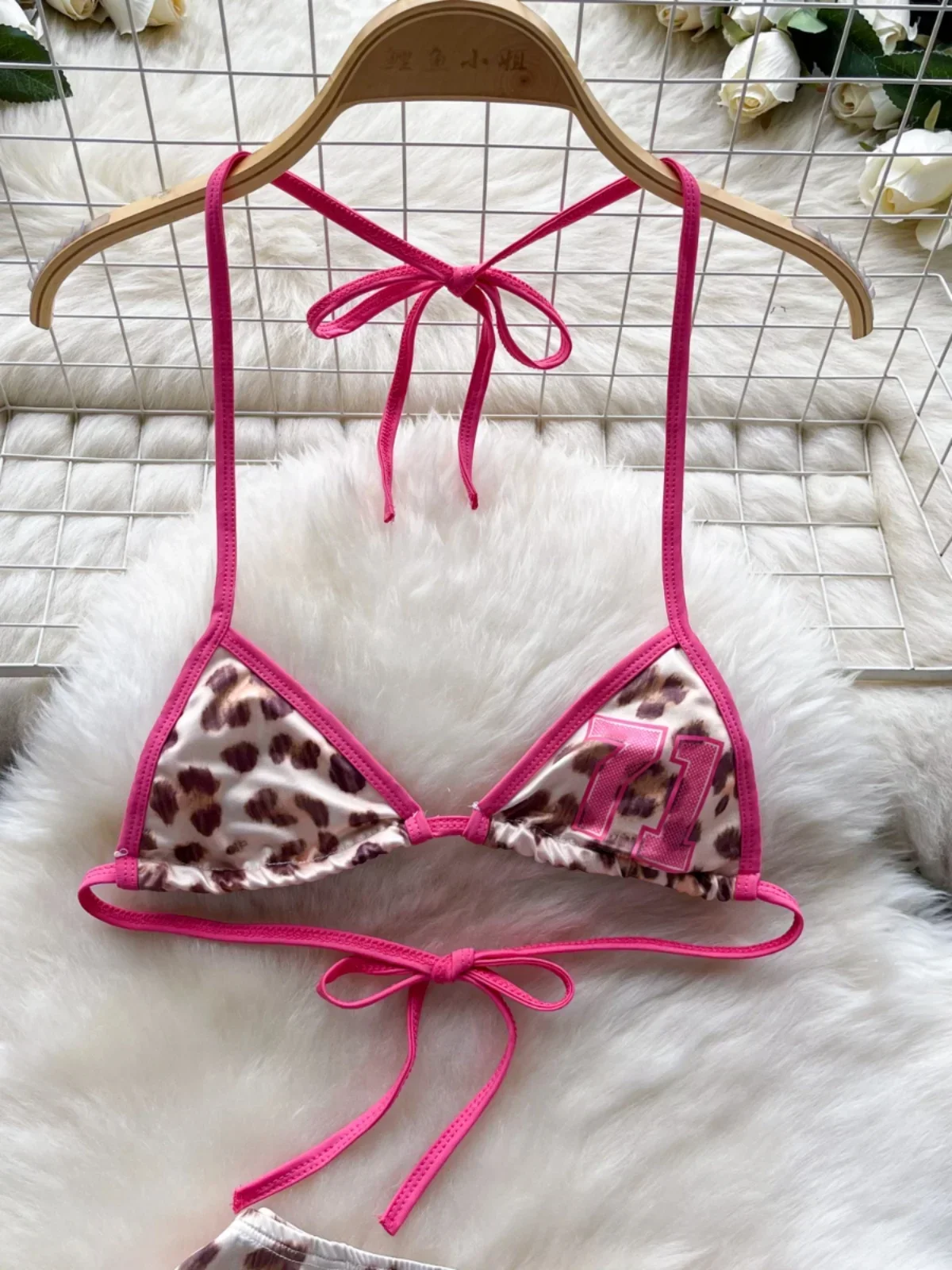 American Pure Desire Hottie Strap Leopard Print Bikini Uniform Three-piece Suit Women's Summer Tube Top + Shorts