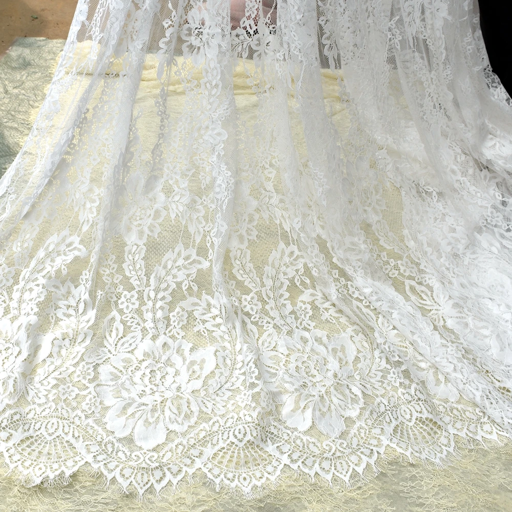 3M Long Eyelash Chantilly Lace Traditional Wedding Lace Fabric White Hot Selling DIY Material Sewing fabric