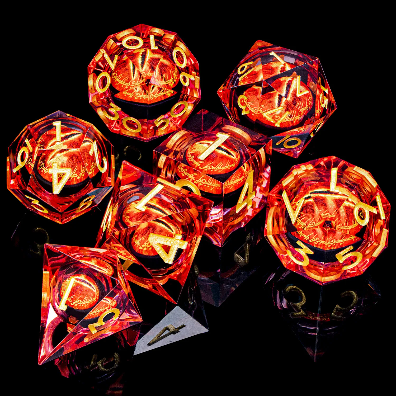 Lliquid تدفق الأساسية عين Sauron D20 Dnd الراتنج مجموعة نرد D و D الزنزانة والتنين لعب الأدوار لعبة 7 قطعة D & D حافة حادة النرد الأحمر