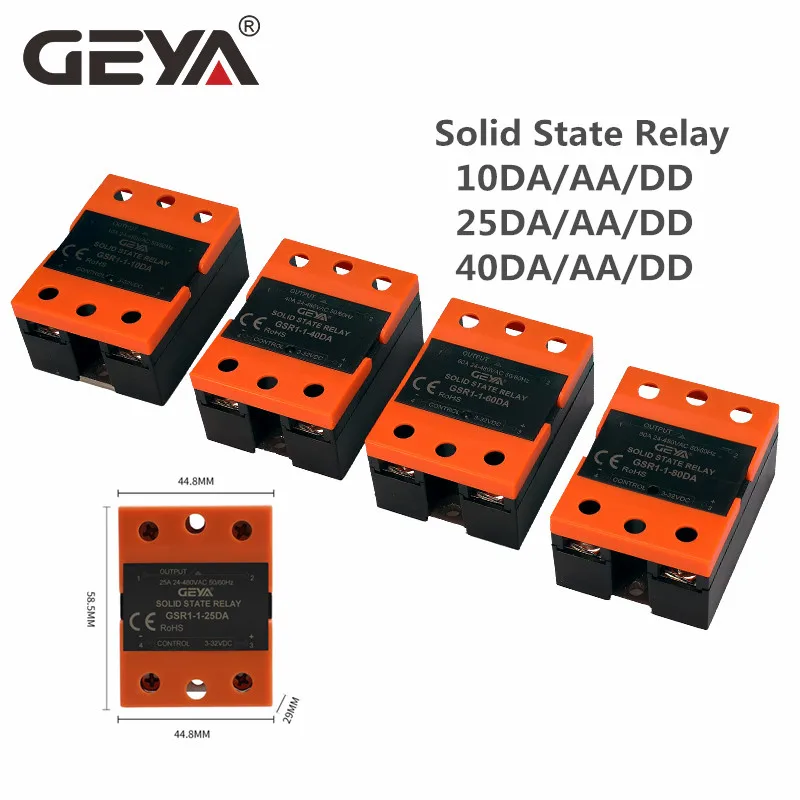 GEYA GSR1-1 Solid State Relay SSR-10DA SSR-25DA SSR-40DA 10A 25A 40A Actually 3-32VDC TO 24-380V AC SSR 10DD 25DD 40DD  10A-100A