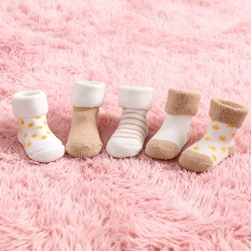 5 Pairs New Cotton Baby Short Socks Non-Skid Design Pink Blue Newborn Socks Breathable Polka Dot Stars Winter Socks Infant Wear