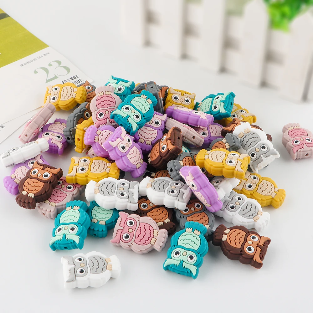 5PCS Animal Silicone Focus Beads  Bear Penguin Butter Bread Owl Deer DIY Accessories For Jewelry Making Beaded Pen Pendant