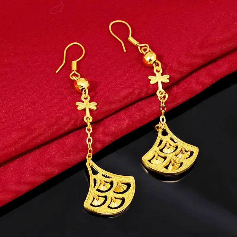 Not Fade 22K Gold Jewelry Earring for Women Leaf Fringes Bizuteria Argent Bijoux Joyas Bijoux Femme Orecchini Garnet Jewelry