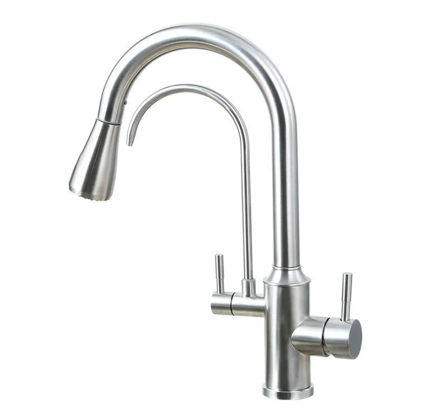 304 stainless steel three-in-one water purifying faucet pull-out kitchen sink, splash-proof feature,  direct drinking faucet