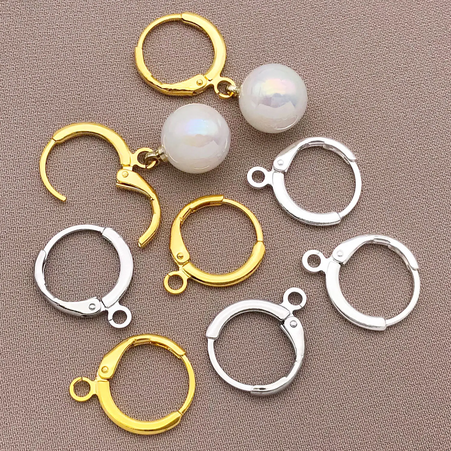 20pcs 14mm Genuine Gold Thick Silver Platinum France Hook Round Ear Hook DIY Earrings Jewelry Accessories