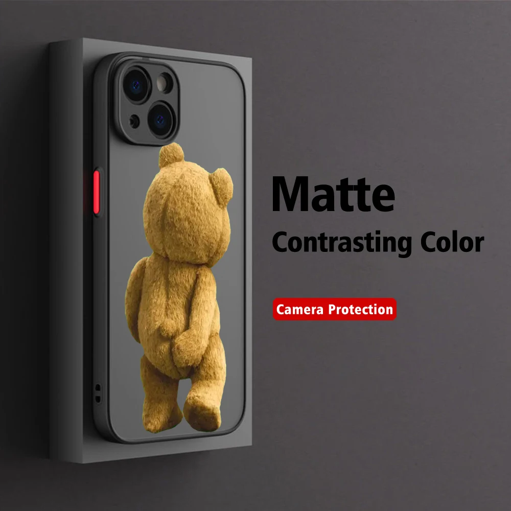 Funny Ted Bear Phone Case For iPhone 15 14 13 12 11 Pro Max X XR XSMax 7 8 Plus Matte Transparent