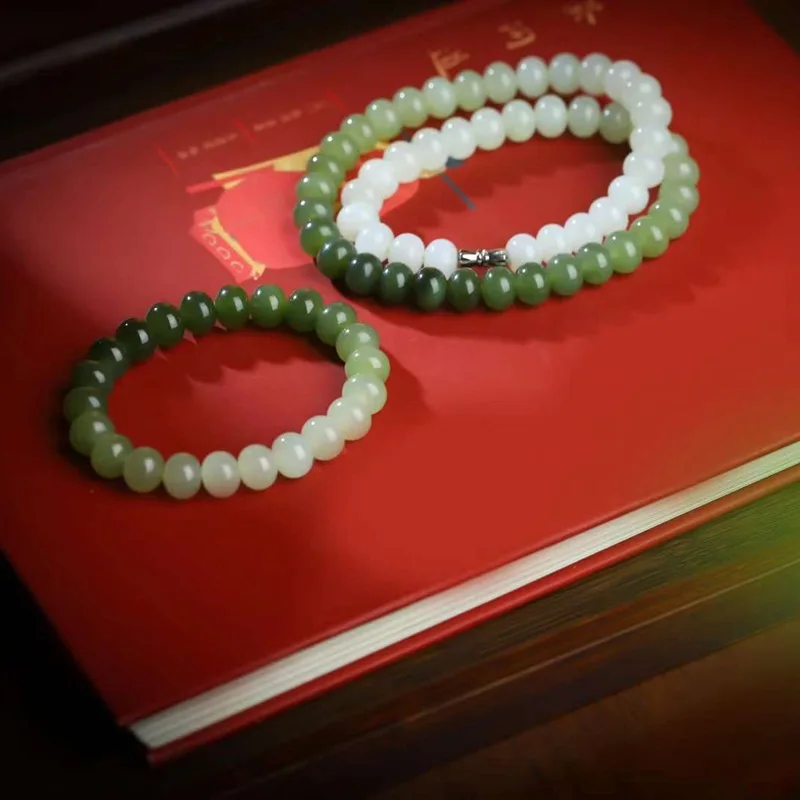 

Цепочка поставок Натуральный нефрит Хэтянь Цинхай Материал Градиент Озеро Зеленый Бусина Ожерелье Браслет Se