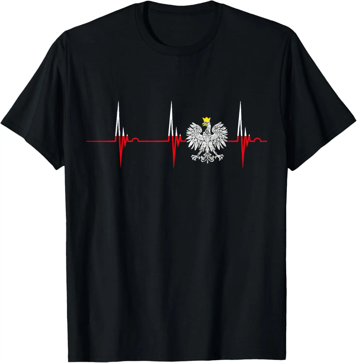 

Polska Eagle Pole Heartbeat ECG Pulse Polish Pride T-Shirt Short Sleeve Casual 100% Cotton Shirt