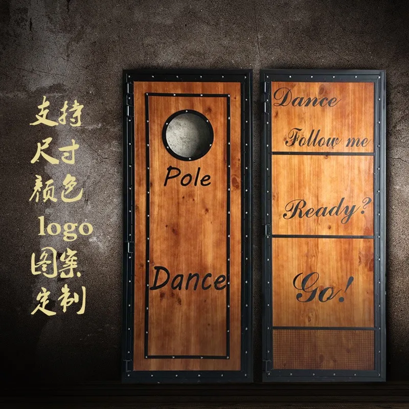 Iron retro industrial style container solid wood door bar restaurant creative bathroom door toilet Internet celebrity Douyin doo