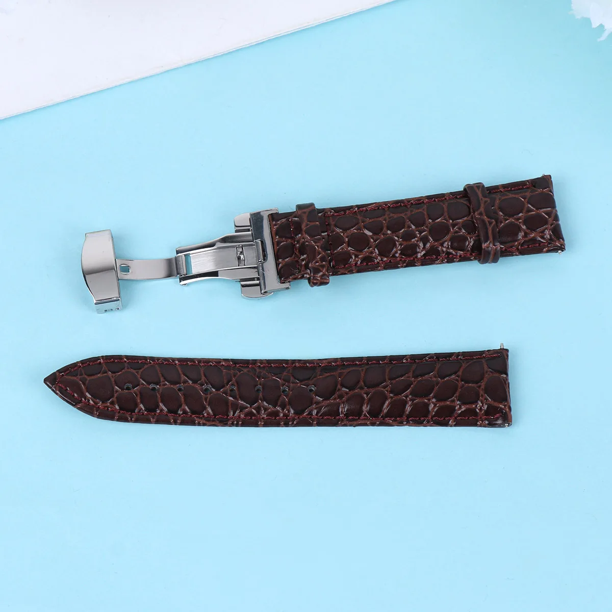 

1Pcs 24mm Automatic Butterfly Buckle Watch Band Brown Replacement Stylish Fashion Watch Strap Waterproof