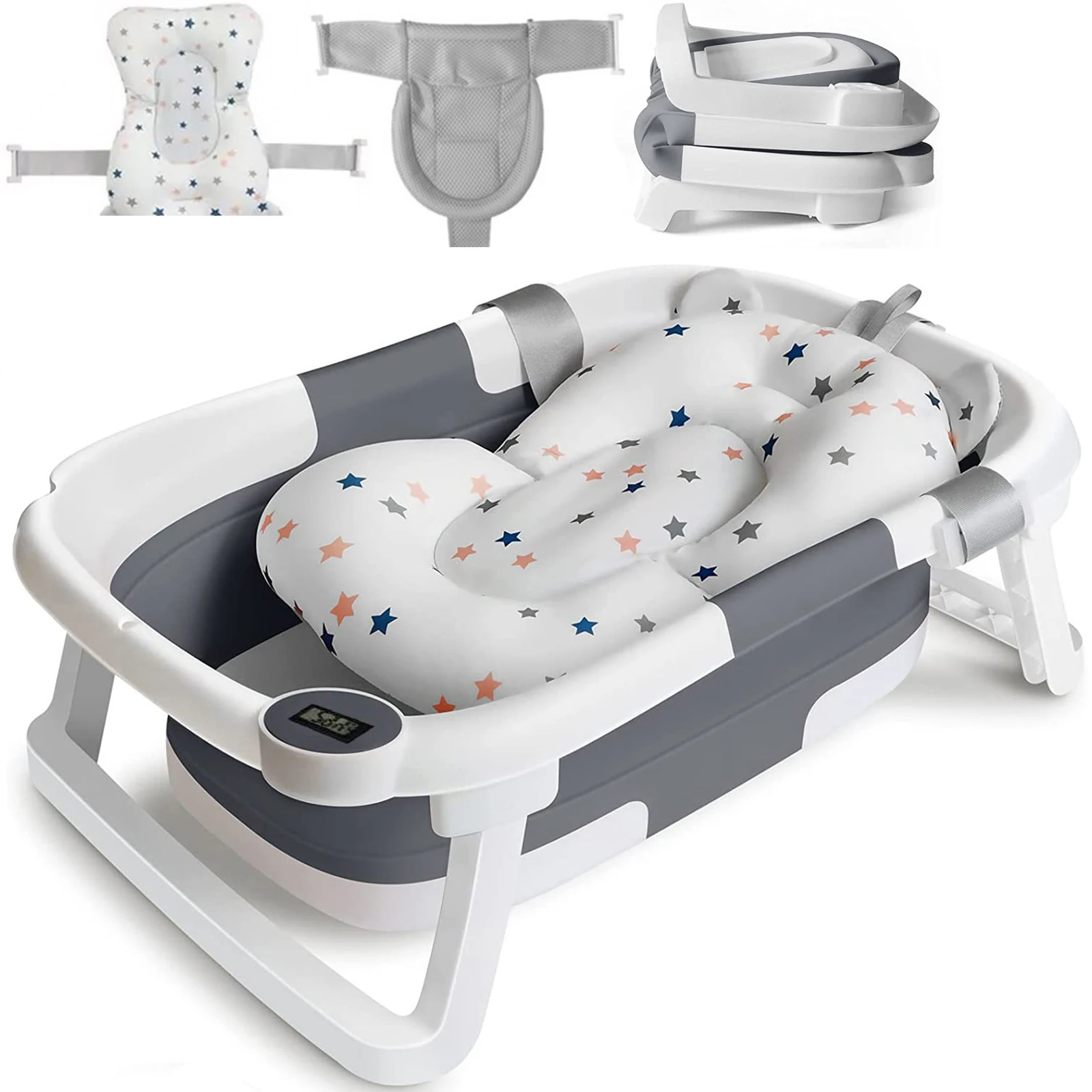 

Eco-friendly Baby Bath with Temperature Indicator,Foldable Baby Bathtub for Newborn Baby Bath Tub,Infant Bath Tub with bath mat