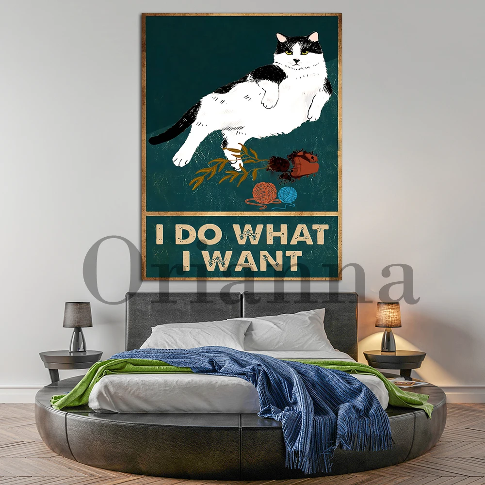 Cat I Do What I Want Funny Cat I Do What I Want Framed Canvas, Funny Cat Behavior Poster, Cat Gardening Print Canvas Painting