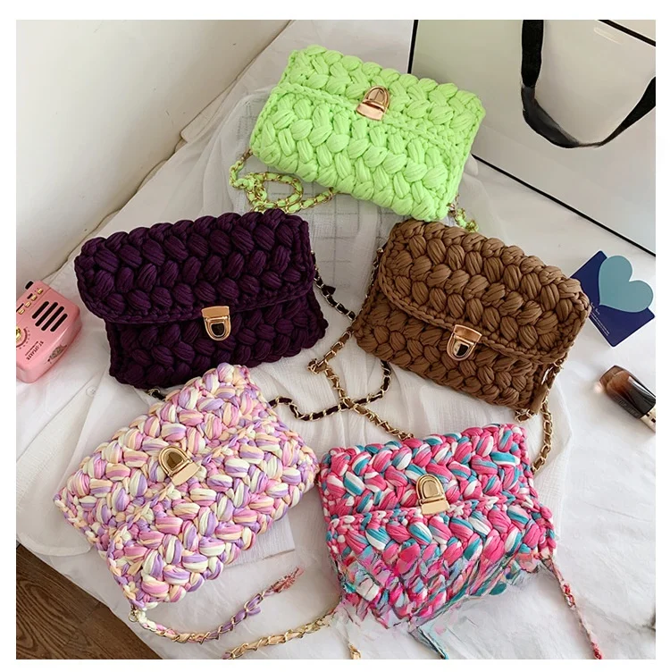 يدويا المرأة حقيبة كروسبودي DIY مجموعة المواد النسيج قطاع الغزل هوك محبوك حقيبة لينة قفل مشبك نمط السفر عادية #2