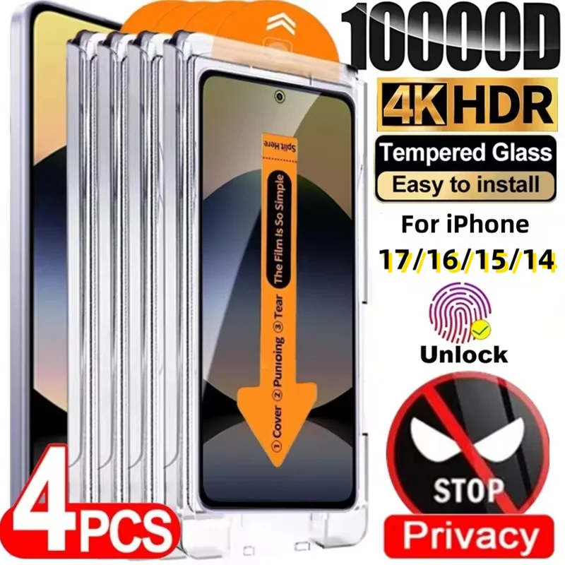

Dust Free Easy Install Privacy Screen Protector For iPhone 16 15 13 14 12 11 17 Pro Max Air 16e 7 Plus Mini XR SE Anti-Spy Glass