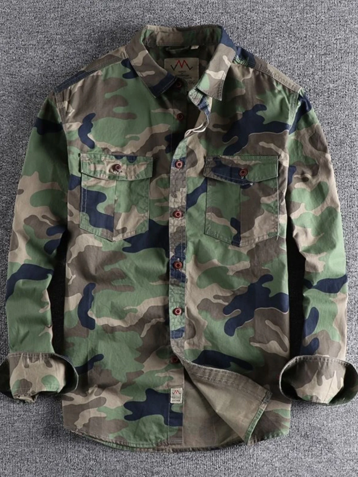Washed Pure Cotton Long Sleeve Men's Shirt Casual Camouflage Workwear Youth Resistant to Dirt Double Pocket Versatile Outerwear
