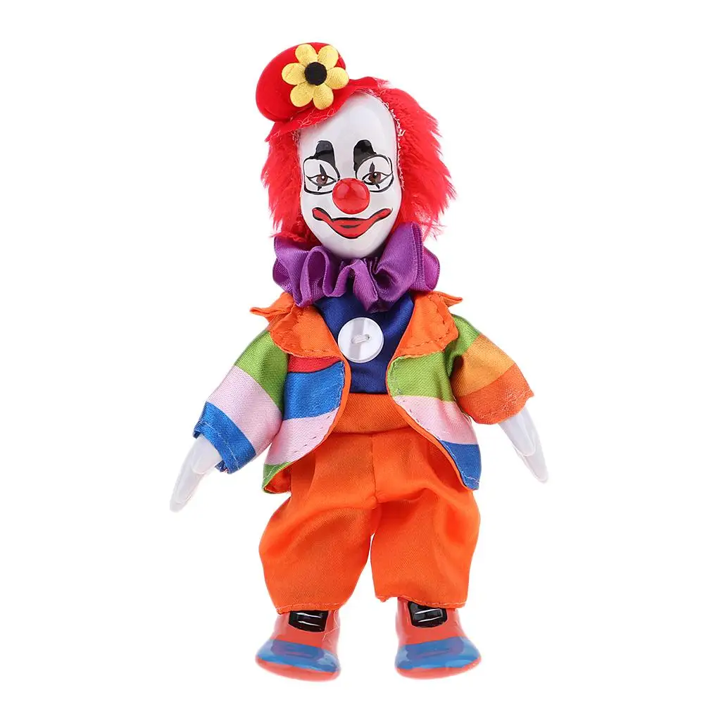 Hand Painted Porcelain Standing Clown Doll Decor Home Ornaments Gifts 18cm