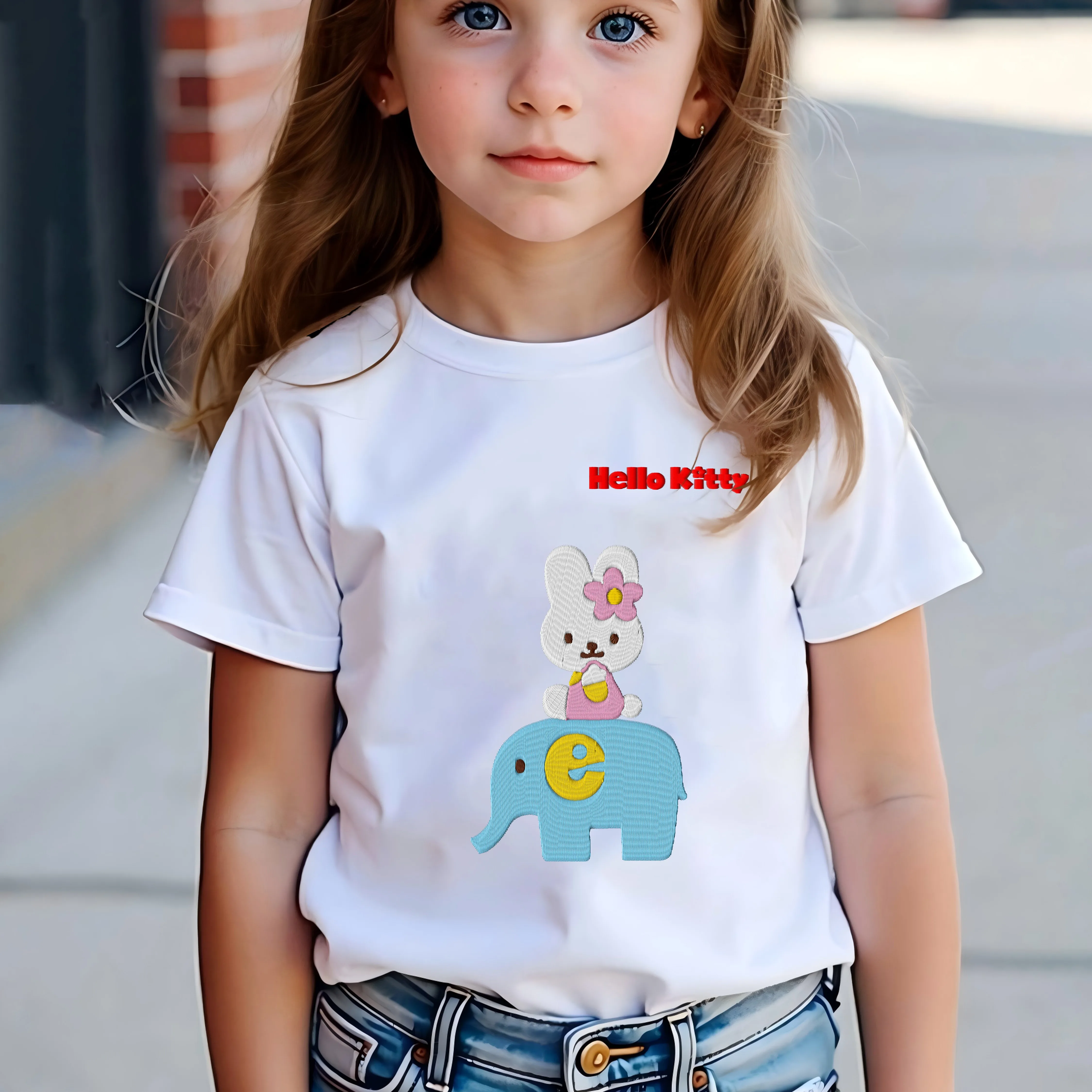 

T-shirt for Girls Embroidery Hello Kitty 3D Printing Children Top Girls' Summer Clothes Pure Cotton 2025 Girl Texture Kids Top
